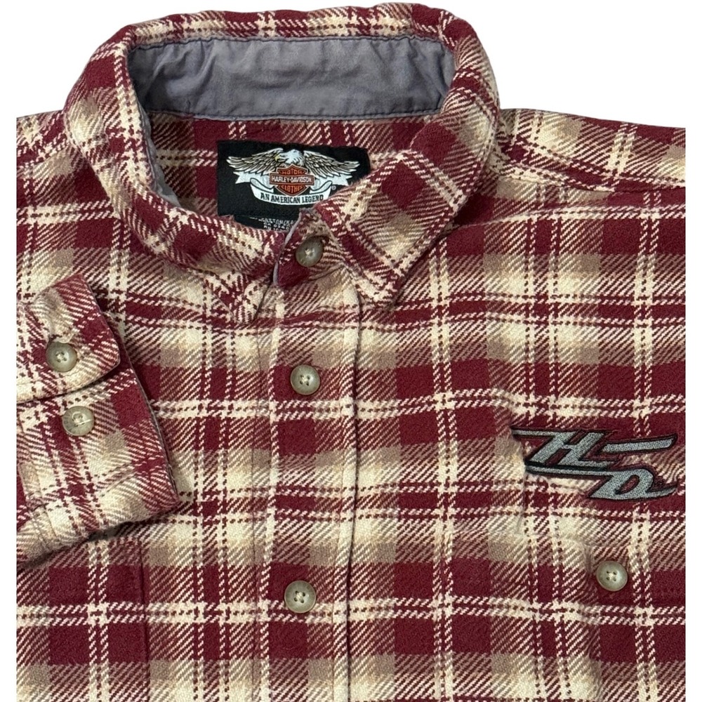 Harley Davidson Mens Heavy Flannel Shirt Long Sleeve Plaid Logo‎ Size XL